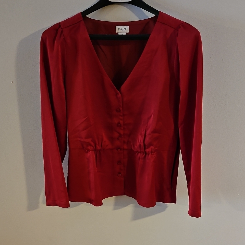 J. Crew Red Button-Up Blouse